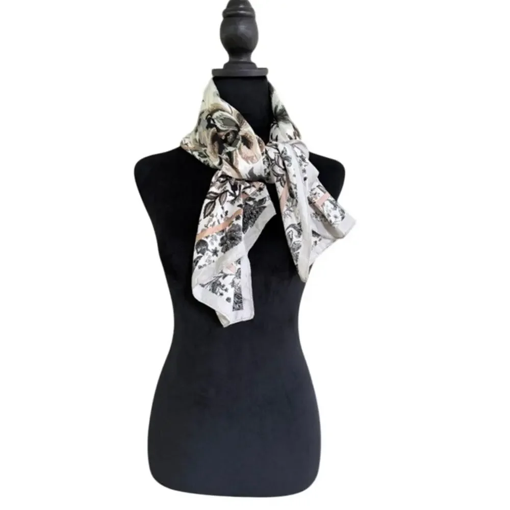 Apt 9 Square Scarf Ivory Black Floral Botanical Print Womens Classic Boho